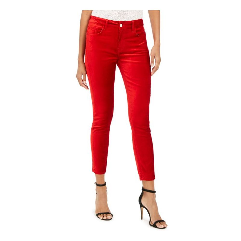 Jen 7 By 7 For All Mankind Womens Red Faux Suede Skinny Pants Juniors 4